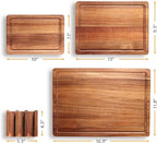 Acacia Wood Cutting Board Set of 3, Solid Wood Cutting Board with Holder, Deep Juice Grooves & Built-in Handles, Durable Wooden Chopping Board Set for Meat, Vegetables, Cheese, Kitchen Prep