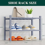 Smiry Small Bamboo Shoe Rack, 2 Tier Free Standing Wooden Shoe Organizer, Stackable Wood Shoe Storage Shelf for Closet, Entryway, 14 Vertical Slats, One-piece Heavy-Duty Legs, 17.3"x11"x13", Grey