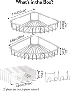 Orimade Corner Shower Caddy Stainless Steel with Hooks Wall Mounted Bathroom Shelf Storage Organizer Adhesive No Drilling 2 Pack, Silver Only for 90-Degree Corner