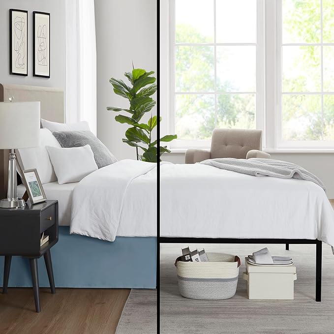 Nestl Stone Blue Full Bed Skirt - Full Size Bed Skirt 14 Inch Drop - Brushed Microfiber Bed Skirts - Hotel Quality Pleated Bed Skirt - Shrinkage & Fade Resistant