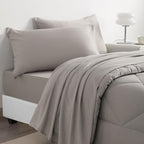 NTBAY Twin Comforter Set with Sheets, 5 Pieces Soft and Breathable Twin Bedding Set, Bed in a Bag, Down Alternative Comforter Set Solid Color All Season, Kids Bedding Set, Smoke Grey