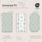 Gllquen Baby Bassinet Sheets Set 2-Pack, Breathable Cozy Bassinet Fitted Sheet Universal Fit Standard Mattress Oval Rectangle Cradle Baby Sheets for Baby Boy Girls Unisex 32"x16"(Elephant)