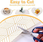 Shelf Liners for Kitchen Cabinets Non Adhesive Shelf Liner Paper Non-Slip Thickened Drawer Liner Easy to Clean for Tool Box Refrigerator with Knife and Tape Measure, Gold Geometric, 17.3 x 354.3 in