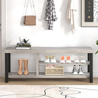 FOLUBAN Shoe Storage Bench, Rustic Wood Entryway Bench for Hallway Entrance, Vintage Indoor Bench with Shoe Storage and Seating for Bedroom Living Room, Light Grey, 47 Inch