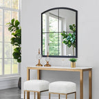 WAMIRRO Black Window Pane Mirror,Farmhouse Arched Grid Mirrors for Fireplace/Entryway/Hallway/Living Room 28"X36"