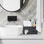 Square Tissue Box Cover with Drawers,Tissue Box Holder with Storage Tray, Makeup Organizer and Desk Organizer,Tissue Holders Decorative for Bathroom Vanity NightStand Dressing Table (Black)