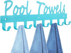 Pool Towel Rack for Bathroom Wall Mount Towel Hooks Towel Holder Carbon Steel Hanger Organizer Indoor Outdoor for Robe, Towel, Coat, Swimsuit, Umbrella, Bag, Keys(Blue)