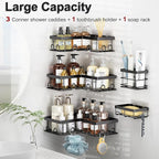 Liuoud Corner Shower Caddy 5 Pack, Rustproof Stainless Steel Shower Organizer with Soap Rack Toothbrush Holder, Large Capacity Adhesive No Drilling Bathroom Storage Decor Set, Black