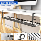 Under Desk Cable Management Raceway Clamp 2 Hole 31 Inch No Drill Cord Organizer for Standing Desk Sturdy Metal Office Desk Wire Management - No Damage to Table