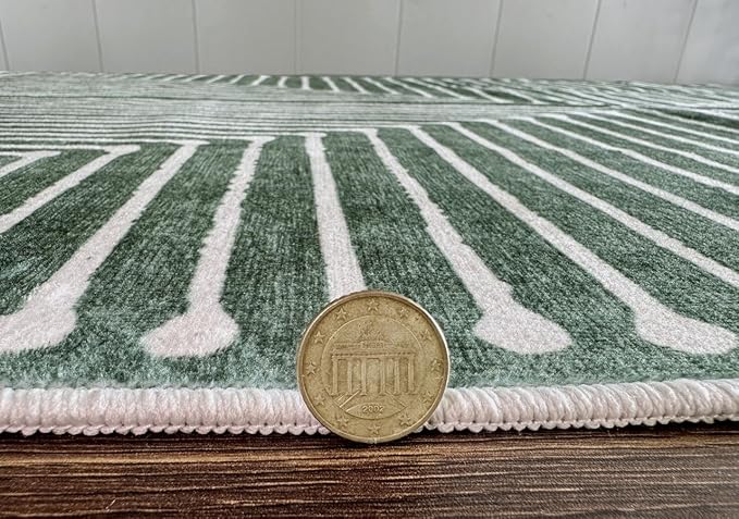 GLN Rugs Contemporary Collection - Machine Washable Area Rug, Contemporary Washable, Non Slip, Low Pile Chenille Rug, Living Room, Bedroom, Kitchen Rug (2'6" x 10' Beige Green)