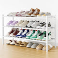 Smiry Long Bamboo Shoe Rack, 3 Tier Free Standing Wooden Shoe Organizer, Stackable Wood Shoe Storage Shelf for Closet, Entryway, 12 Vertical Slats, 2+1 Stack Standard Legs, 33.7"x11"x19.5", White