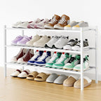 Smiry Long Bamboo Shoe Rack, 3 Tier Free Standing Wooden Shoe Organizer, Stackable Wood Shoe Storage Shelf for Closet, Entryway, 12 Vertical Slats, 2+1 Stack Standard Legs, 33.7"x11"x19.5", White