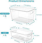 Vtopmart 10 Pack Clear Plastic Storage Bins with Lid Set, 6 Large and 4 Small Pantry Organizers and Storage Bins with Handle, Storage Containers for Pantry, Kitchen, Fridge, Cabinet Organization