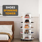SpaceAid Spinning Shoe Rack with Wheels, 5 Tier Rotating Organizer Shoe Tower Lazy Susan with Thick Bottom, 360 Display Revolving Storage Shelf, Round Circular Rotate Organization, White