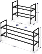 Kitsure Shoe Rack for Closet - Expandable Shoe Rack for Entrance, Rustproof Shoe Organizer for Entryway with Portable Handles, Black, 17.3″~30.2″L x 16.3″H