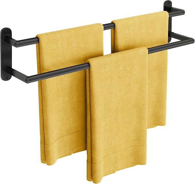 Towel Racks for Bathroom, Double Towel Bar 24Inch, Stainless Steel Bathroom Towel Holder, Double Towel Rod Wall Mounted Towel Hanger, Bathroom Towel Rack(Matte Black)