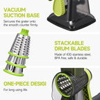 Rotary Cheese Grater with Handle Kitchen Shredder Slicer Grater Slicer Ice Shaver Cheese Vegetable Nuts Potato Zucchini Chocolate 3 Interchangeable Blades (Green TSP)