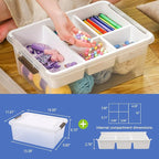 MACOPRO 17 QT Plastic Storage Box with Removable Tray, Bins with Lids, Clear Storage Container for Craft Organization, Beads, Tools, Sewing, and Playdoh, Art Supply Organizer (White, 1Pack-17QT)