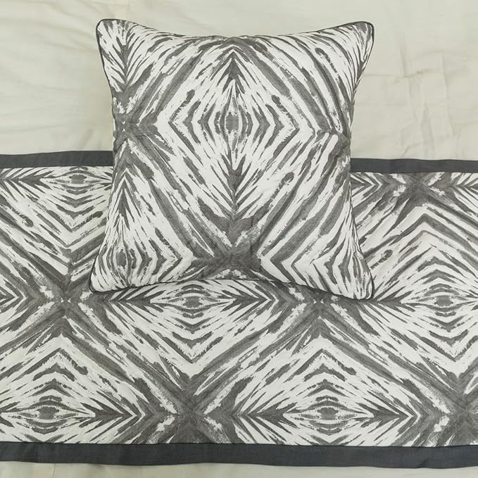 The HomeCentric King/Queen/Twin Grey & White Designer Queen 74"x18" Bed Runner with Pillow Cover, Quilted Bed Scarf on Cotton Fabric - Grey Semblance