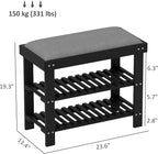 HOMCOM Bamboo Shoe Bench, 3-Tier Entryway Bench with Storage and Cushion, Shoe Organizer for Entryway, Hallway, Holds Up to 331 lbs, 23.6 x 11.4 x 19.3 Inches, Black