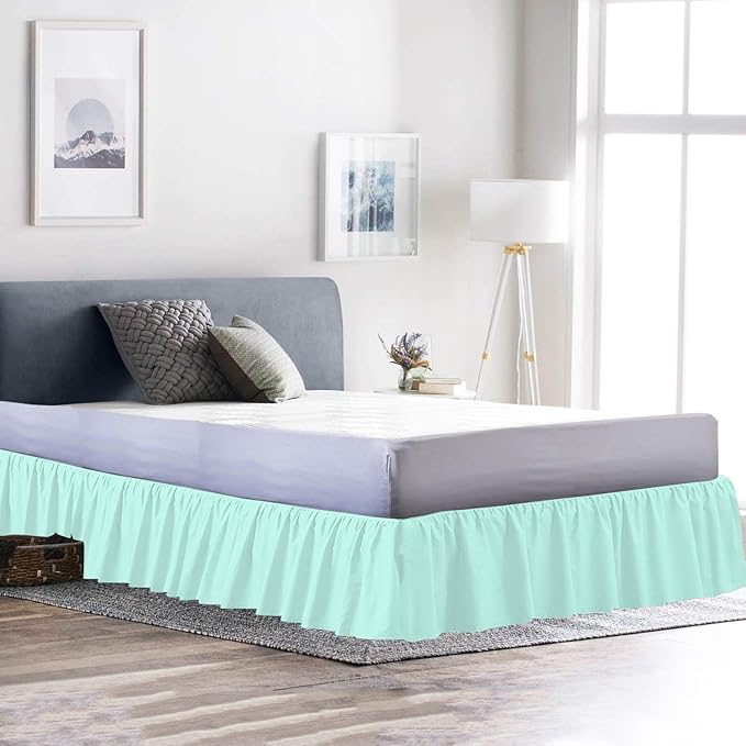 Ruffled Bed Skirt (Olympic Queen, Aqua Blue) 18 Inch Drop Dust Ruffle with Platform, 100% Cotton 600 Thread Count Fabric, Gathered Styling, Available in All Bed Sizes and 23 Colors - Bedskirt