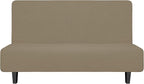 Easy-Going Stretch Futon Slipcover Armless Futon Bed Cover Furniture Protector Without Armrests with Elastic Bottom for Kids, Soft Jacquard Fabric Small Checks (Medium, Natural)