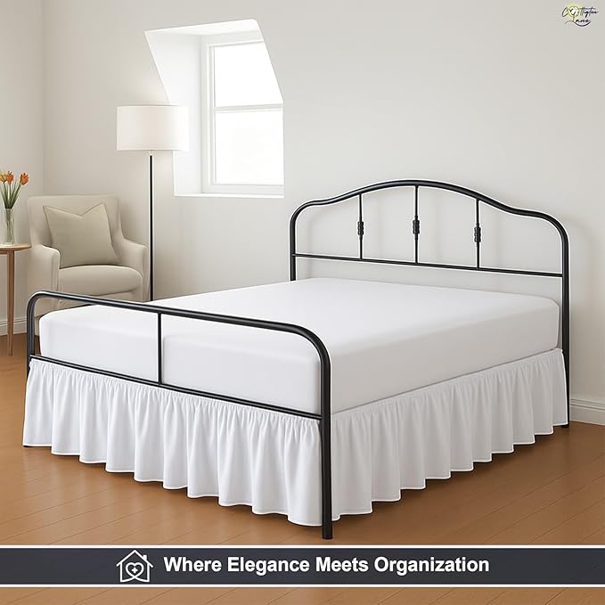 Cottington Lane Ruffled Bed Skirt Twin Size with Split Corner, Brushed Microfiber Hotel Quality White Dust Ruffle, 15 Inch Drop Gathered Bedskirt, Soft and Stylish, Shrinkage and Fade Resistant