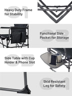 TIMBER RIDGE Heavy Duty Camping Chair with Compact Size, Portable Directors Chair with Side Table and Pocket for Camping, Lawn, Sports and Fishing, Supports Up to 400lbs, Black 2 Pack