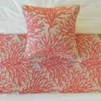 The HomeCentric King/Queen/Twin Coral, Peach & Pink Designer Full 68"x18" Bed Runner with Pillow Cover, Coral Embroidery, Pearl, Under The Sea & Beach Theme on Linen Fabric - Coraline Pearls