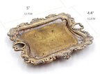 Funly mee Small Antique Trinket Dish Vintage Gold Metal Jewelry Tray, Ring Holder-5.3 x 3.5 x 1.2 inches