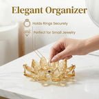 Crystal Flower Jewelry Tray, Luxury Transparent Decorative Trinket Dish for Rings, Earrings, Necklaces, Keys for Vanity Dresser Nightstand, Elegant Gift for Women Mother's Day (1, 6.3"(W)- Gold)