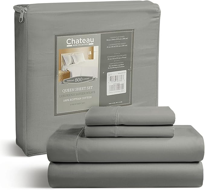 100% Cotton Sheets King Size Sheets Set, 15" Deep Pocket King Sheet Set, 800 Thread Count Sateen Weave Luxury Hotel Sheets, Naturally Cool Long Staple Egyptian Cotton, No Pilling & Shrink - Silver