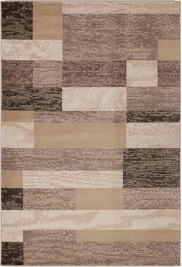 Superior Indoor Area Rug, Jute Backing, Plush Modern Rugs for Entryway, Kitchen Floors, Office Floor Cover, Color Block Rugs, Rockwood Collection, 2' x 3', Beige