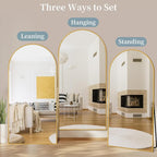 Full Length Mirror with Stand, 78"x38" Arched Full Body Mirror, Large Stand Up Mirrors, Aluminum Frame Floor Standing Mirrors, Freestanding Hanging Leaning Mounted for Bedroom Living Room, Gold