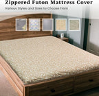 ZonLi Futon Mattress Cover Queen Size for Traditional Japanese Floor Futon Mattress with Zipper,Tatami Floor Sleeping Mat Cover,Super Soft and Machine Washable (64‘’x84‘’, Beige Leaves)