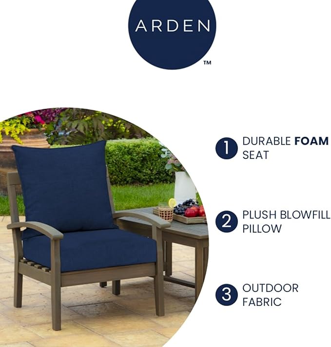 Arden Outdoor Foam Deep Seat Cushion Set, 24 in x 24 in, Weather-Proof, Rain-Proof, Fade Resistant Patio Cushion, Bottom and Back Cushion for Chair, Sofa, and Couch Black Cabana Stripe