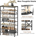 8-Tier Tall Shoe Rack Organizer Shoe Storage for Entryway 24-32 Pairs Metal Shoe Rack for Closet Heavy-Duty Shoe Rack with Wooden Top Shelf for Garage Gray