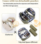 BOYATU Travel Makeup Bags Cosmetic Organizer Bag: 3 Pcs Set Large Capacity Make up Bag with Compartments - Waterproof Leather Toiletry Bags with Handle for Women (A-Green)