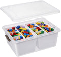 MACOPRO 17QT Craft Storage Box with 2 Removable Caddy Trays, Clear Stackable Plastic Organizer with Lid for Art Supplies, Beads, Sewing Tools, Pens & Kids Toys (White, 1Pack-2-in-1)