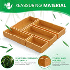 Bamboo Drawer Organizer Set, 5-Piece Storage Trays for Kitchen, Bathroom, Office Desk, Makeup & Junk Drawers,Utensils