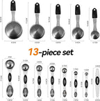 Measuring Cups and Spoons Set – 5 Nesting Magnetic Measuring Cups, 8 Double-Sided Magnetic Measuring Spoons with Leveler, 13-Piece Stainless Steel Kitchen Measuring Set for Baking & Cooking