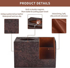 PU Leather Tissue Box Cover Square Tissue Holder Tissues Box Organizer with 2 Compartment,Remote Control Holder,Multifunctional Decorative Tissue Box Covers Cube,Home Office Desktop Storage Box,Retro