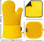 Oven Mitts and Pot Holders Sets 6pcs, Kitchen Oven Glove,High Heat Resistant 550 Degree Extra Long Oven Mitts and Potholders with Non-Slip Silicone Surface for Home Essentials (Grey) (Yellow)