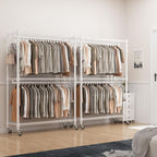 BATHWA Clothes Racks for Hanging Clothes, 25 mm tube Heavy Duty 47.3" W x 17.7" D x 80.7" H Large Wardrobe Rack with Shelves & Wheels Rolling Metal Commercial Multifuctional, White