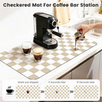 17" x 32" Checkered Dish Drying Mat for Kitchen Counter, Absorbent Coffee Bar Mat for Espresso Machine Coffee Countertops Accessories, Beige