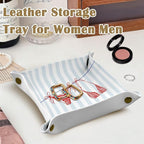 Coastal Grandma Decor Beach Jewelry Valet Tray for Women, Beach Lovers Gifts PU Leather Catchall Beside Caddy Nightstand Organizer Tray for Jewelry Rings Watches Keys Accessories, 7.87x7.87in
