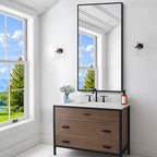 BONEWEI Bathroom Mirror,24x48 inch Wall Mirror for Bathroom Wall Mounted Black Rectangle Square Corner Mirrors, Black Bathroom Mirror for Living Room, Farmhouse, Bedroom Entryway, Horizontal/Vertical