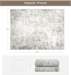 Modern Washable Rugs 9x12 Area Rugs for Living Room,Abstract Rugs for Bedroom,Large Carpets,Ultra Soft Faux Wool Retro Dining Room Rug,Non Slip&Non-Shedding Low Pile Print Rug- Beige Grey