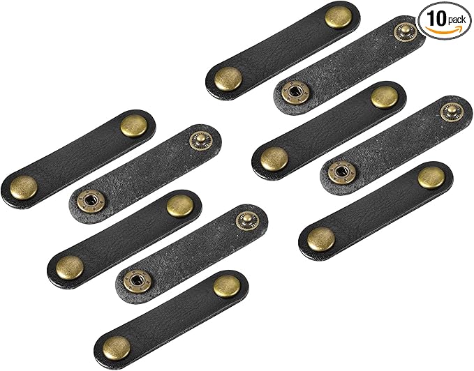 MECCANIXITY Pack of 10 Leather Cable Straps Cord Organizer 63x16mm Portable Cable Leather Clips Black Earphone Cord Management for Cable, Wire