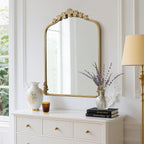 WallBeyond Gold Antique Mirror for Vanity 24x32 Inch, Gold Vintage Mirror with Ornate Frame, Arched Vintage Wall for Bathroom, Living Room, Fireplace